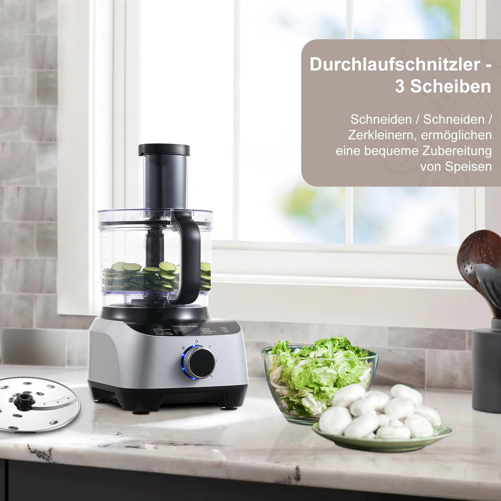 1300W Commercial-Grade Food Processor | 3.5L Dough Kneader 1.5L Citrus Juicer 11-Piece Pro Kit for Chopping/Grinding/Blending