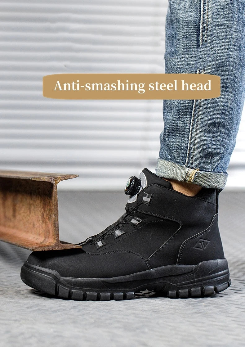 WOUDHONY Work Shoes Men Anti-smashing Anti-puncture Safety Shoes Rotating Buttons Autumn Winter Protective Work Safety Boots