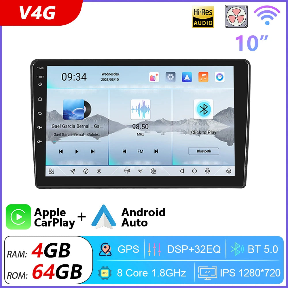 Podofo Android 12 Car Radio Androidauto Carplay 2 Din GPS Car Audio 7"/9"/10" WIFI BT Automotive Multimedia Player For VW Ford