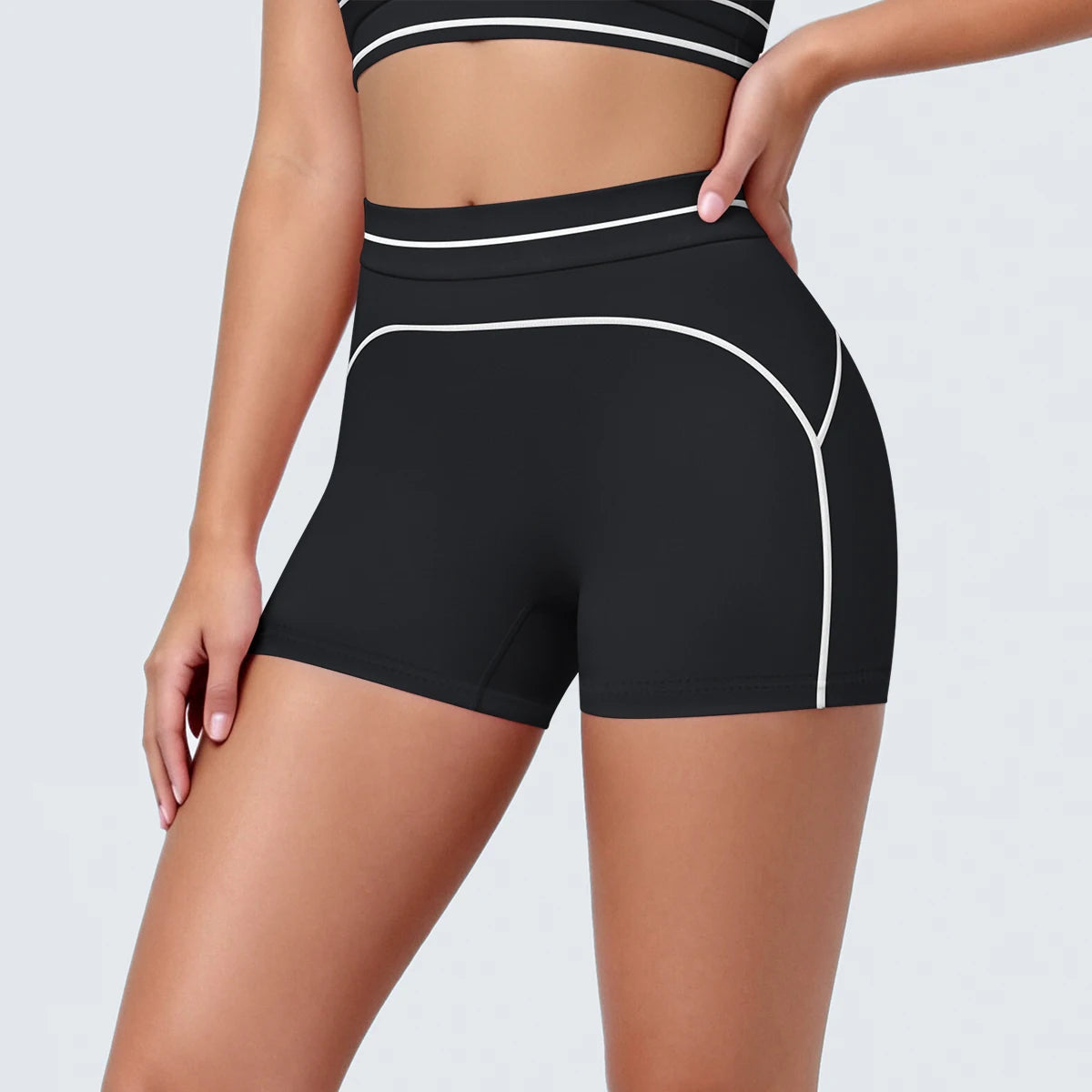 High Waist Stripe Fitness Yoga Shorts for Woman's Quick-Dry Breathable Hip-lifting Summer Gym Running Color Blocking Yoga Shorts