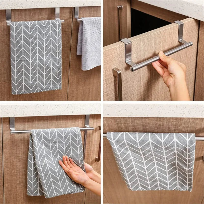 Bar Bathroom Kitchen Hanging Holder Home Storage Kitchen Tools Towel Rack Over Door Cabinet Shelf Rack Stainless Steel New