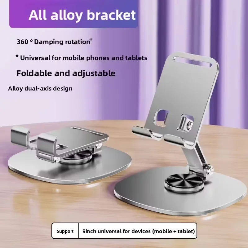 Aluminum Alloy Mobile Phone Stand - Waterproof 360° Rotatable Desktop Stand with 2-Position Adjustable Foldable Design