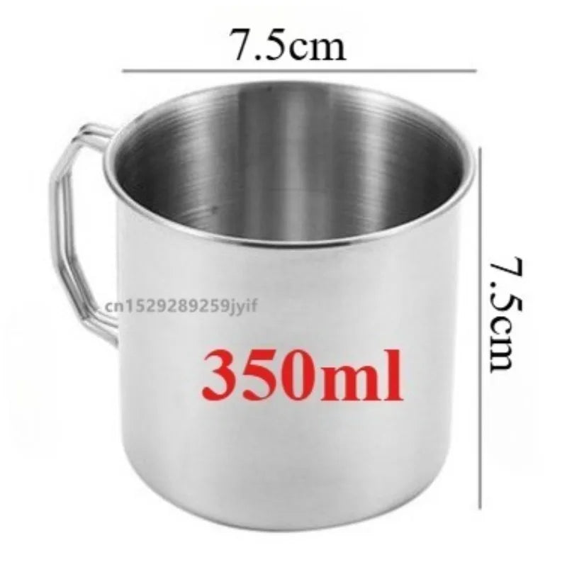 Stainless Steel Camping Cup 250/350/500/700ml Portable Mountaineering Cups With Foldable Handle Outdoor Water Mug Drinkware