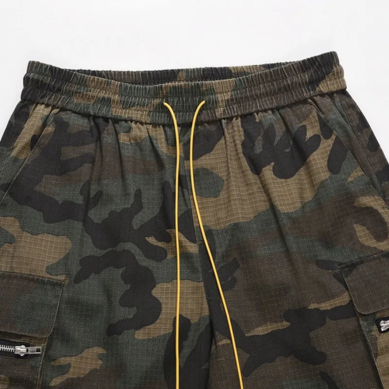 2026 Spring Summer Men Shorts Camouflage Cargo Pants Accordion Pocket Beach Bottoms Outfit