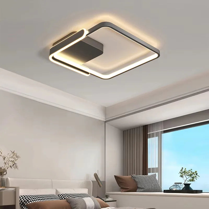 Modern Led Ceiling Light The Bedroom Black White Square Ring Lamp Living Room Study Nursery Indoor Lighting Fixture