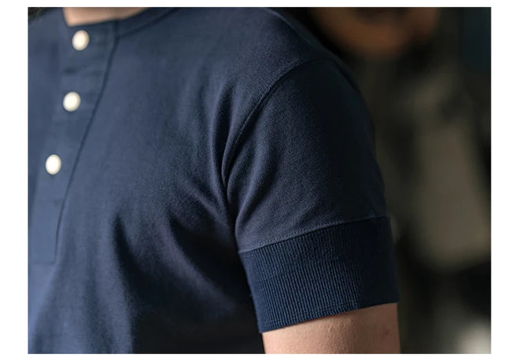Bronson Vintage Short Sleeve Henley T-Shirt Retro Style Mens Cotton Tee Shirt