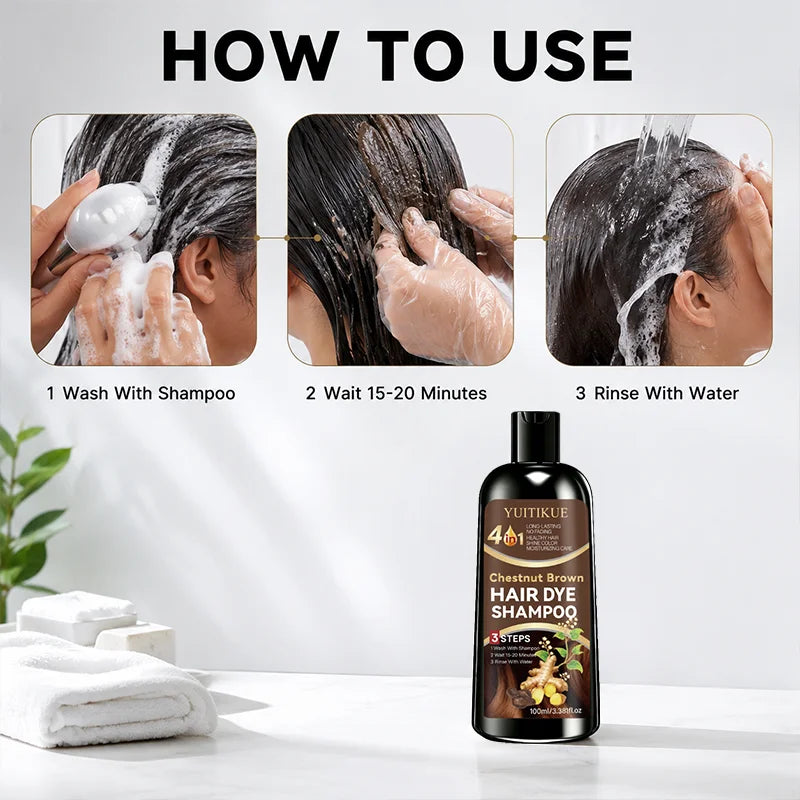 100ml 4 in 1 Ginger Hair Dye Shampoo Chestnut Brown Long Lasting Natural Hair Color Shampoo Moisturizing Coloring Hair Care