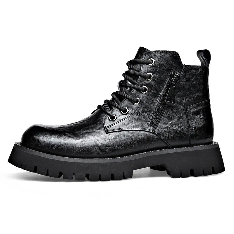 2025 autumn and winter boots men's British style versatile high top leather shoes workwear snow leather boots men's short boots