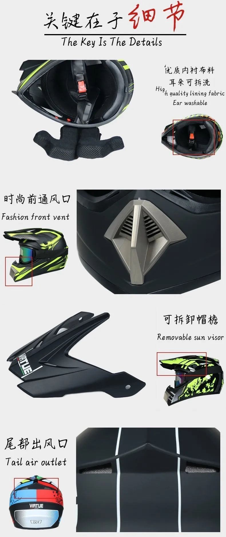 Off-road Motorcycle Helmet, Adult Motocross ATV Downhill MTB DH Helmet with Visor, DOT Approved Capacetes for Riding
