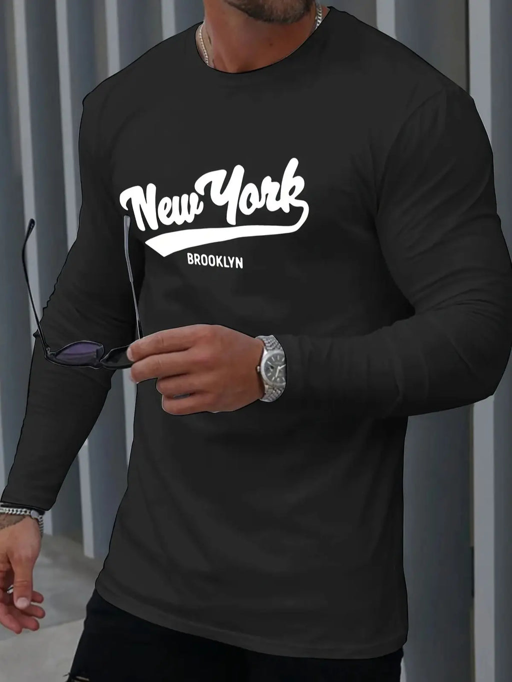 Men's 100% pure cotton summer loose comfortable casual  NEW YORK print large round neck  long sleeve T-shirt top