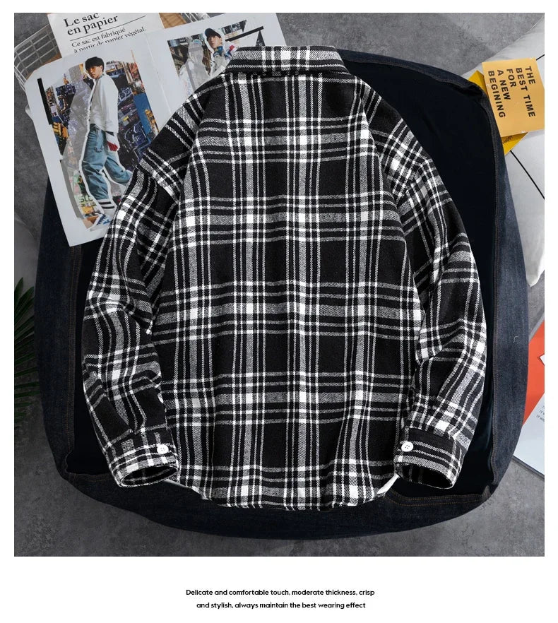 Big Size 9XL Men Flannel Plaid Shirts Long Sleeve Oversize Tops Male Loose Autumn Winter 69% Cotton Streetwear Plus Large Casual