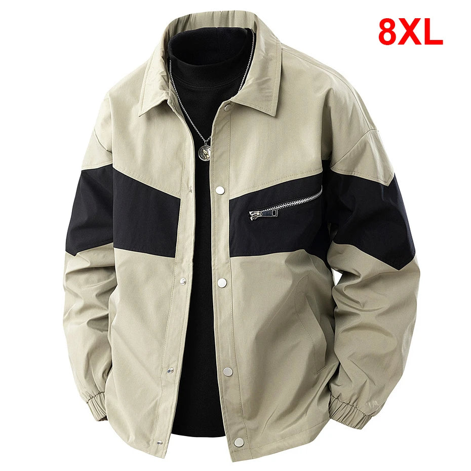 8XL Plus Size Jacket Men Patchwork Coat Spring Autumn Fashion Casual Patchwork Cargo Jacket Male Big Size Outerwear
