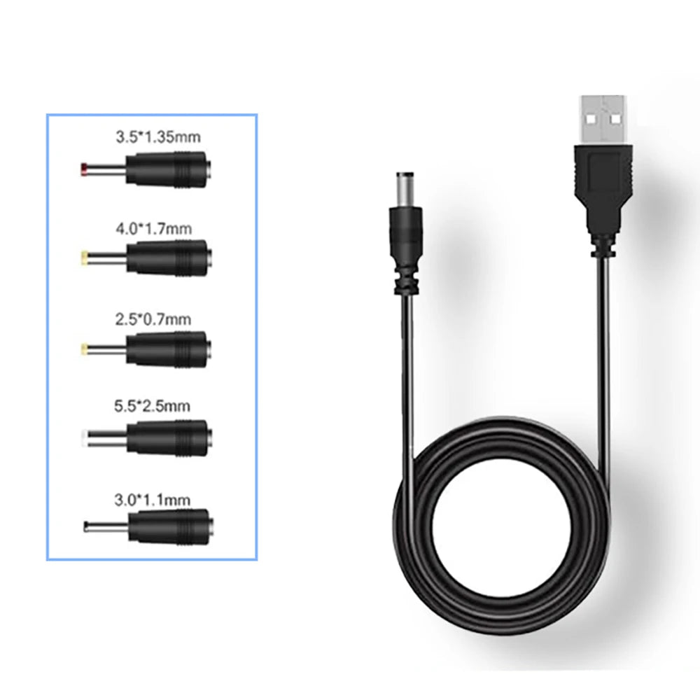 5 in 1 USB to 5V DC Power Cable 5.5 * 2.5mm Jack Charging Cord with 5 Selectable Connector Universal Power Cable for TV Box