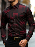 Men's Slim Fit Geometric Print Shirt Machine Washable, Classic Collar & Button-Up Front, All-Season Versatile Office Casual Wear