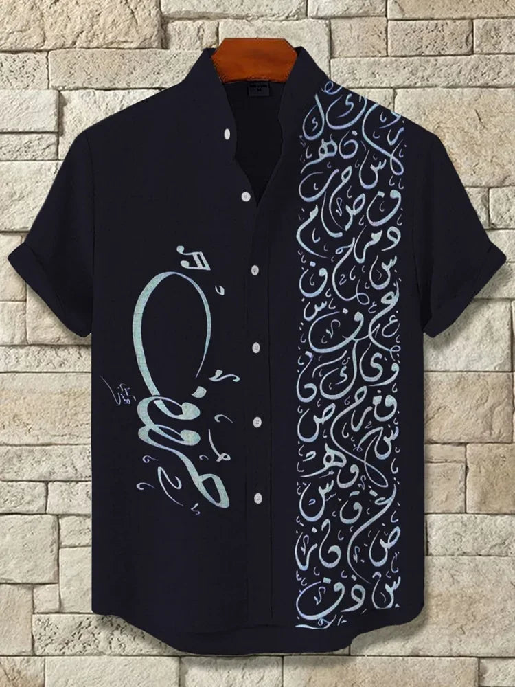 Autumn Ethnic Style Graphic 3D Print Holiday Button Men Clothing Luxury Men's Shirt Casual Short Sleeve Retro Shirt Man Top