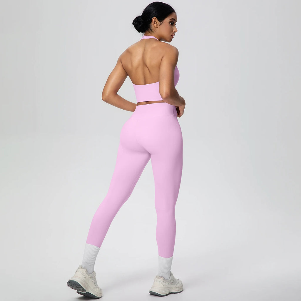 2PCS/set Yoga Set for Woman's Sexy Backless Halter Bra Sports Top Quick Drying Legging Summer Gym Fitness Pants Yoga Set