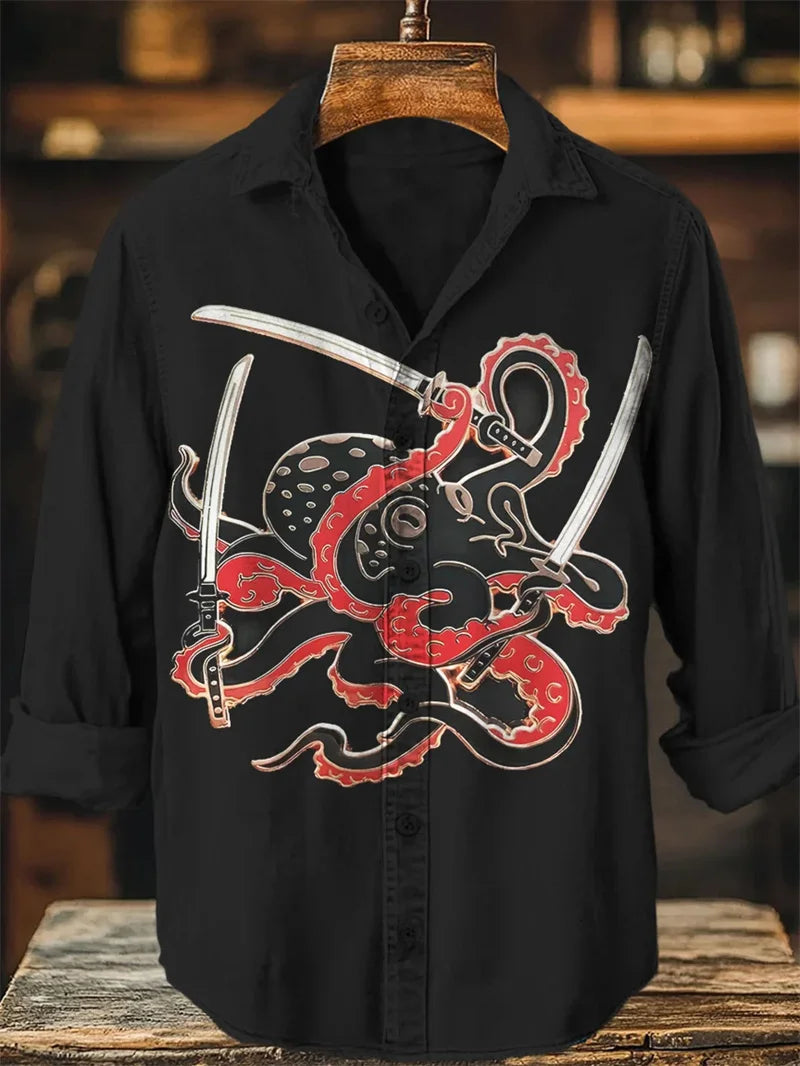 New Men's Linen Long Sleeve Shirt Flower 3D Flower Print Yellow Long Sleeve Lapel Clothing Fashion Designer Casual