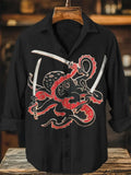 New Men's Linen Long Sleeve Shirt Flower 3D Flower Print Yellow Long Sleeve Lapel Clothing Fashion Designer Casual
