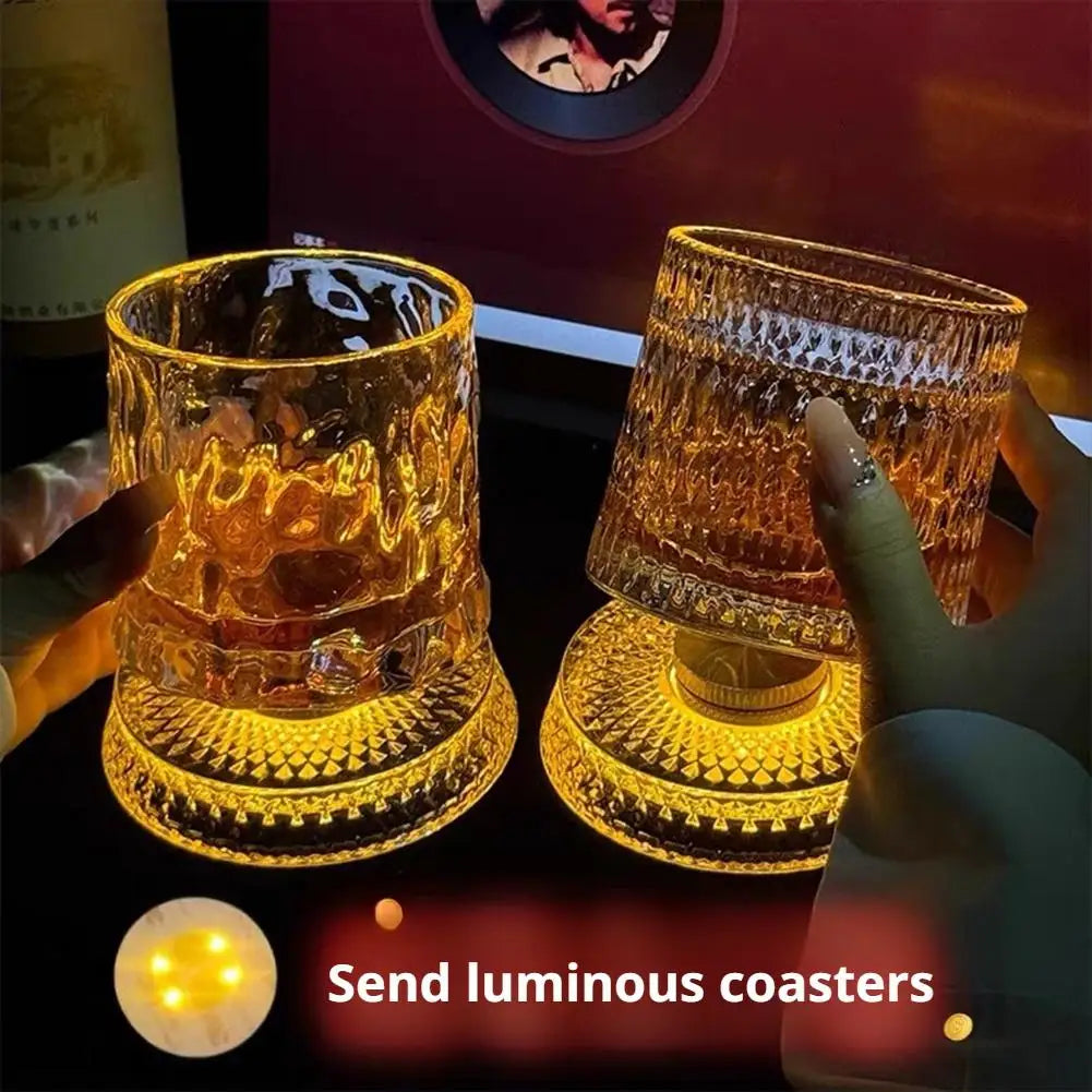 Luminous Rotating Whiskey Glass Elegant Whiskeys Cup Crystal Glass Drinkware for Parties for Cocktail Party Drinking Glass