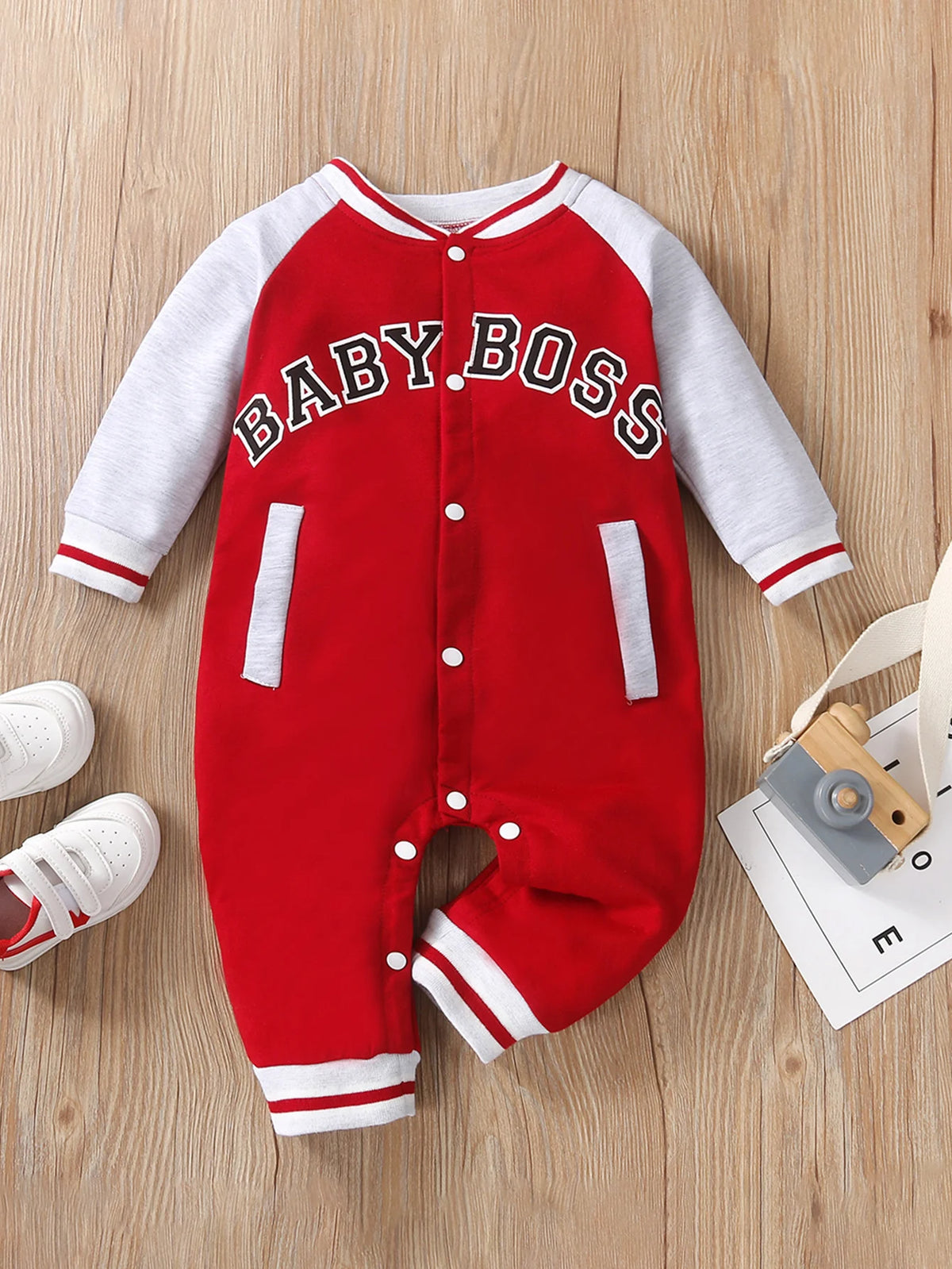 Cute Personalized Baby Boy Jumpsuit Fashionable Letter Print Long Sleeved Round Neck Comfortable Clothing for Infants