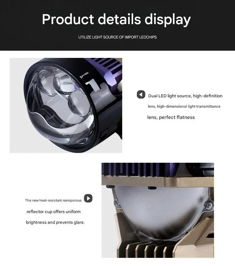3 Inch Triple Direct Beam Bi LED Projector Lens Independent High Beam High Power Super Bright Car Headlight Retrofit Kit Lamp