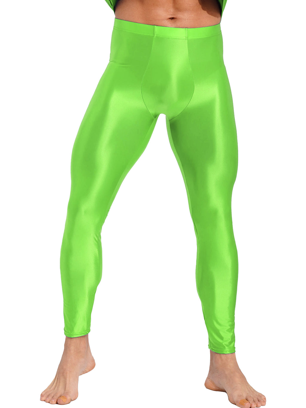 Men Elastic Waistband Skinny Shiny Yoga Tights Pants Solid Color Leggings Exercise Running Gym Fitness Training Sportswear