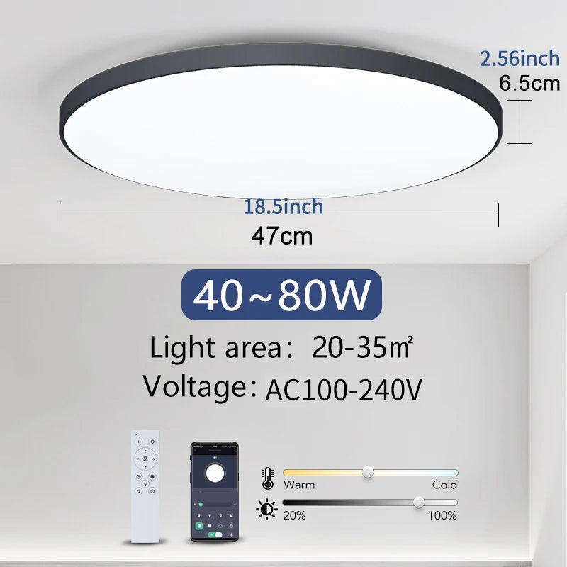 MING&BEN Smart LED Ceiling Lamps 18.5in Round Modern LED Ceiling Light With APP Remote Control Dimmable For Bedroom Living Room