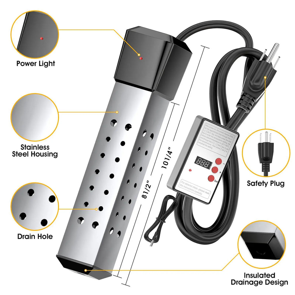 110V/220V 2000W Electric Heater Boiler Water Heating Elements Portable Immersion Thermostatic Heater for Bathroom Swimming Pool