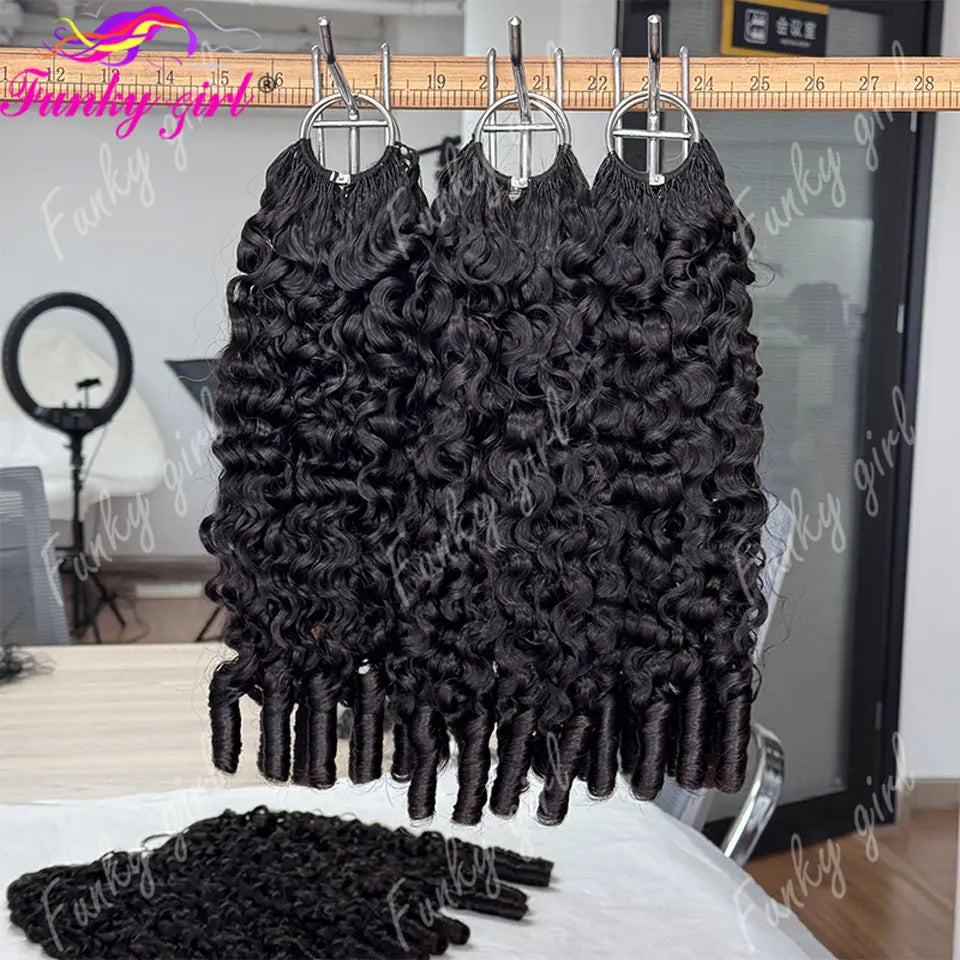 12A Burmese Curly Feather Crochet Human Hair 60g Knotless Pre-Separated Feather Human Hair Crochet Bundles Remy Hair Extensions