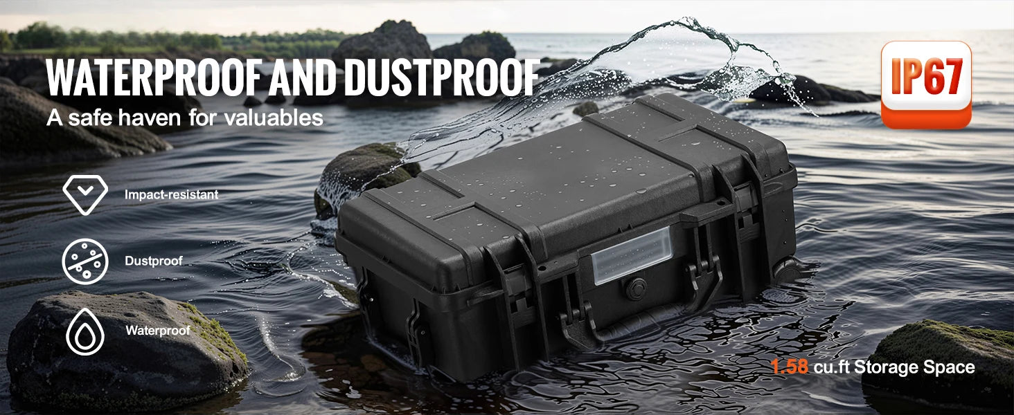 SucceBuy IP67 Weatherproof Hard Case Heavy Duty Protective Case w/ Pre-cut Foam and Handles for Travel Hunting Military Cameras