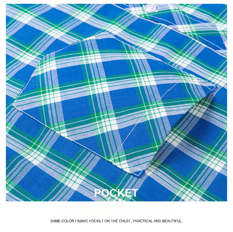 Fashion Korean Plus Size 8XL 100%Cotton Short Sleeve Shirts for Men Slim Fit Formal Plain Shirt Plaid Hawaiian Shirt Casual Top