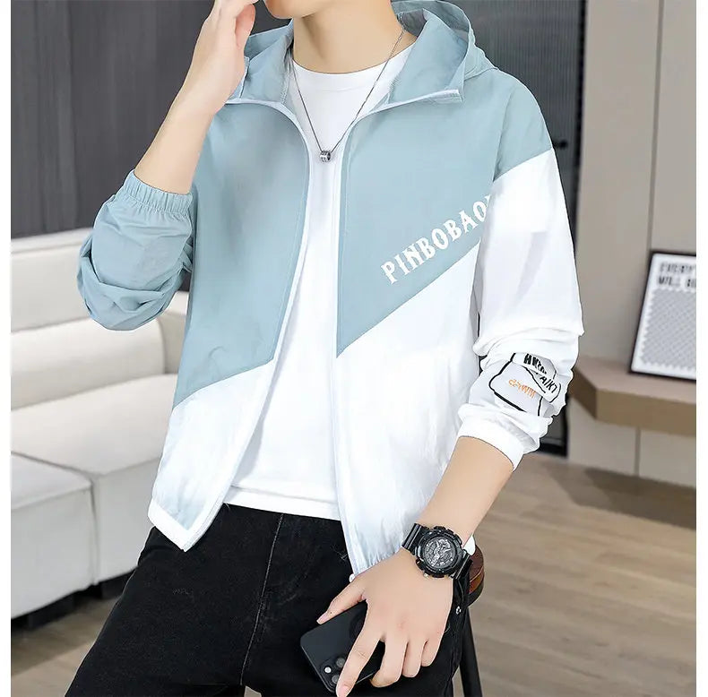 Men's Hooded Sun Protection Clothing Fashion Summer Thin Ice Silk Hiking Jacket Outdoor Sun Shade Coat UV Protection Windbreaker