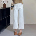 Retro Fashion Solid Color Holiday Denim Straight Pants Women's Summer Large Size High Waist Thin Wide Leg Nine-point Pants
