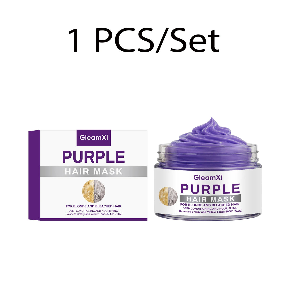 Purple Hair Mask for Blonde Bleached Hair Deep Repair Conditioning Neutralize Brass Yellow Tones Silky Soft Frizz Control 50g