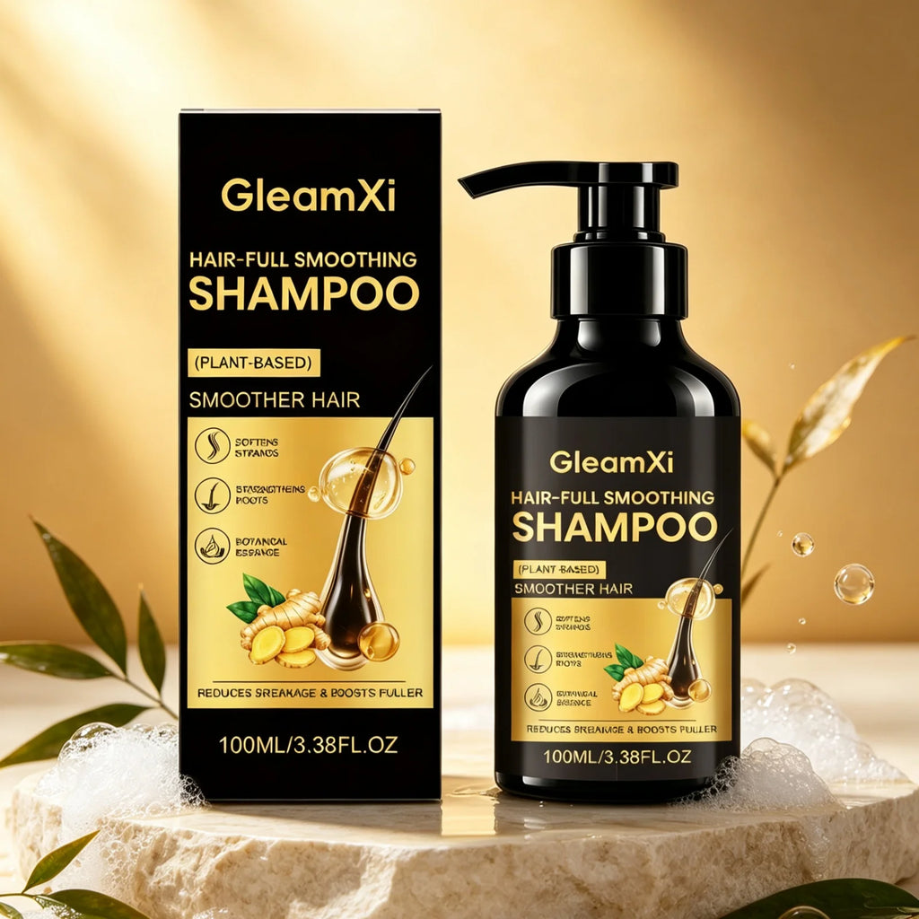 GleamXi Ginger Smoothing Shampoo Deep Nourishing Scalp Strengthen Roots Reduce Frizzy Hair Gentle Hydrating Plant Based Shampoo