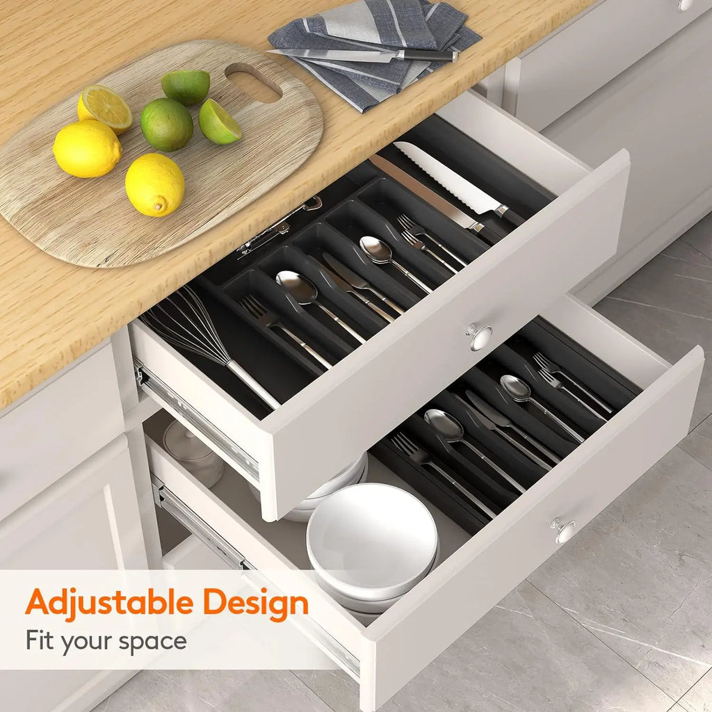 Large Extendable Cutlery Organizer Tray Adjustable Kitchenware Drawer Storage for Spoons Forks Knives