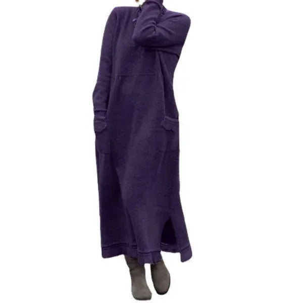 Women's Maxi Dress Autumn Winter Fashion New Style Elegant Loose Long Sleeve Hoodie Retro Casual Thick Warm Dresses For Women