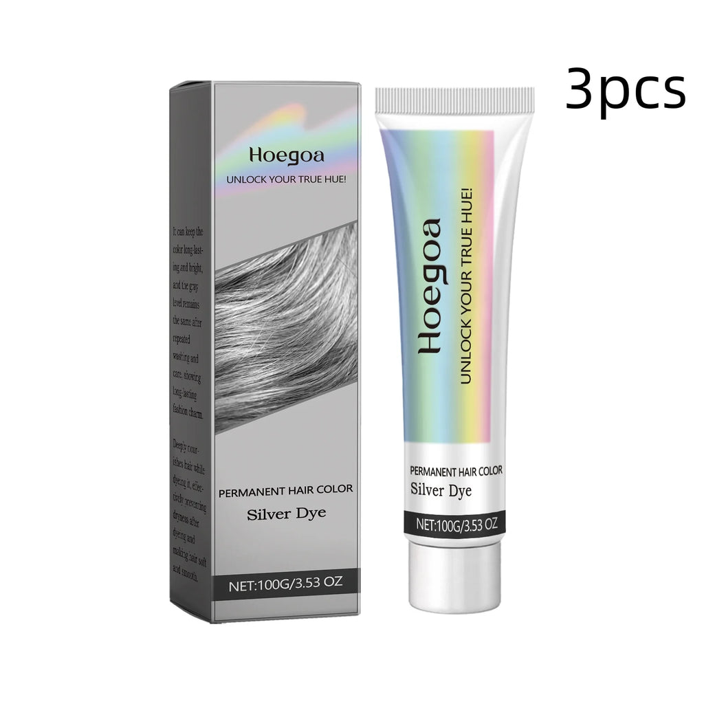 Hoegoa Silver Hair Dye Long lasting Color Nourishing Hair Shiny Smooth Easy Coloring Fashion Professional Grey Hair Dye Cream
