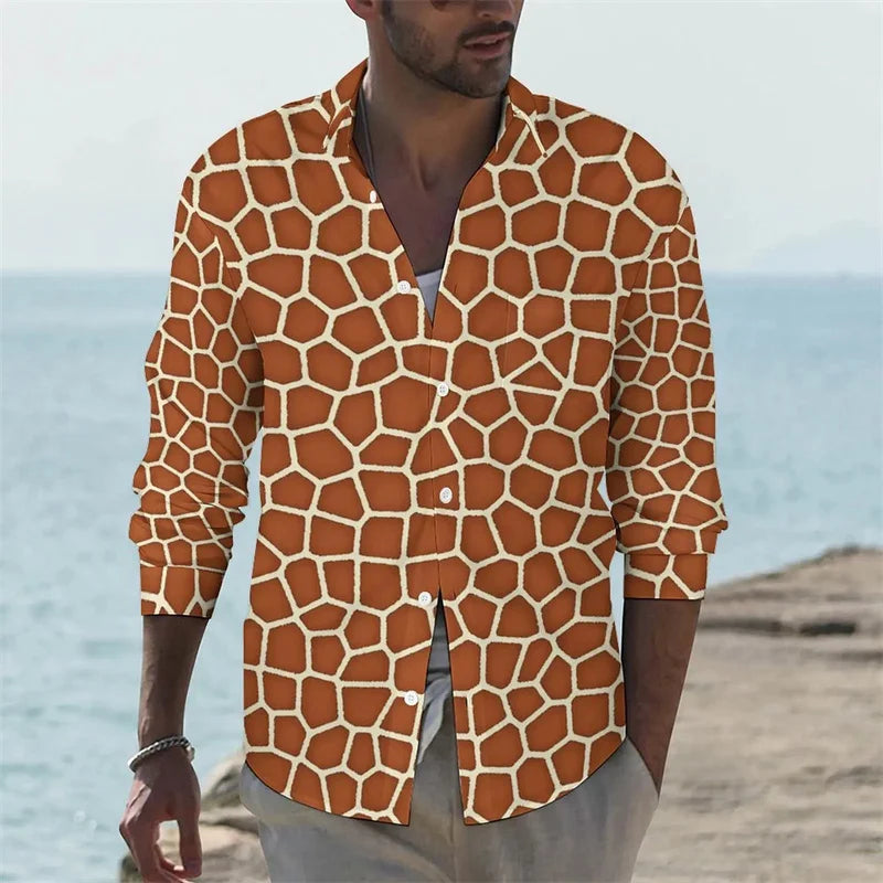 Men's shirt giraffe printed animal shirt autumn casual shirt men's cool shirt long sleeved pattern fun top size XS-6XL
