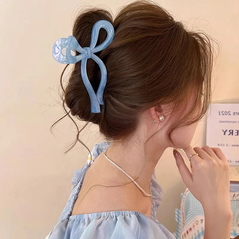 New Elegant Ribbon Bow Hair Clip for Women Large Anti Slip Ponytail Bowknot Claw Clip Barrettes Hairpins Crab Hair Accessories