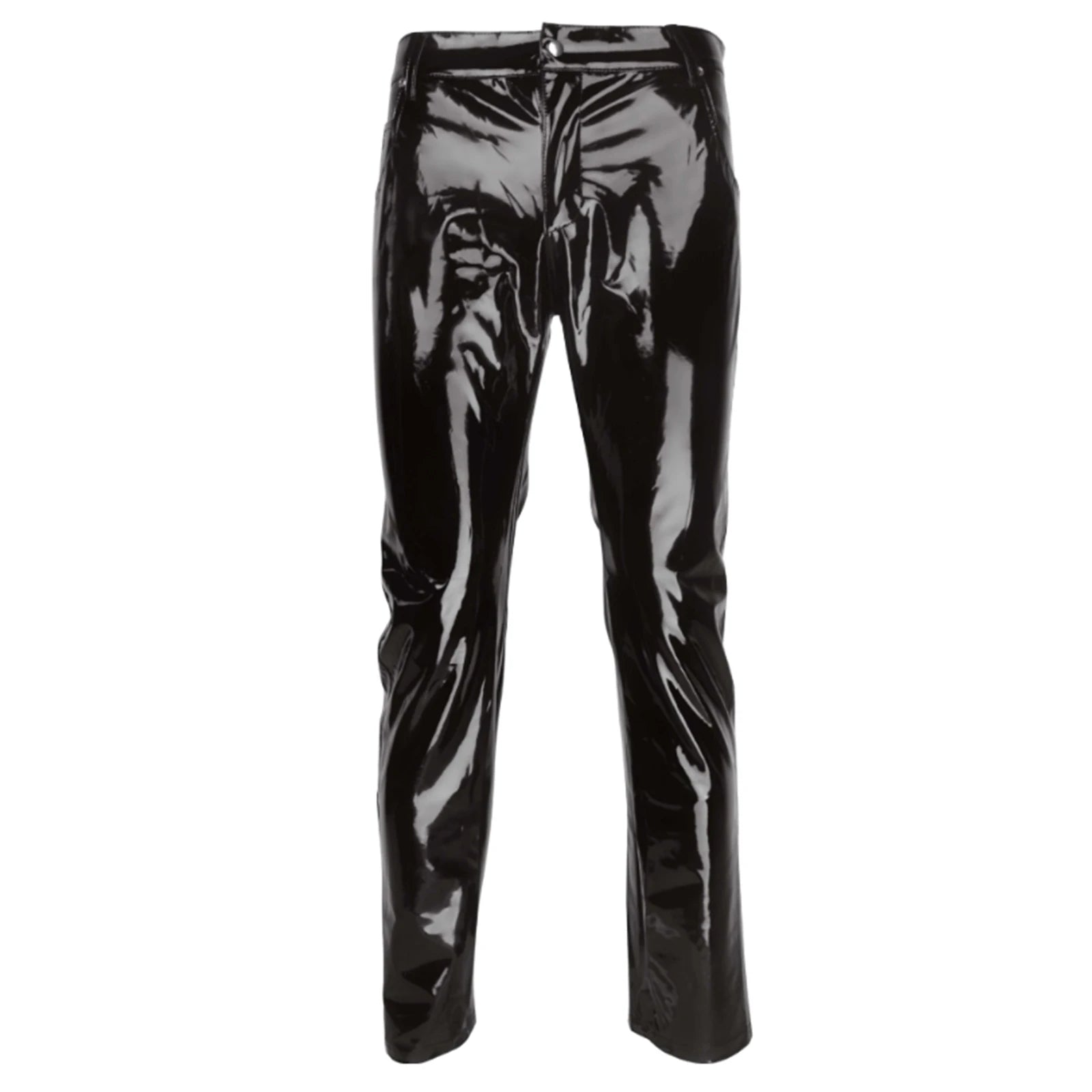 Men Latex Leather Pants Low Waist Faux Leather Shiny Pants Fashion Tight Trousers for Club Stage Show Rock Band Performance