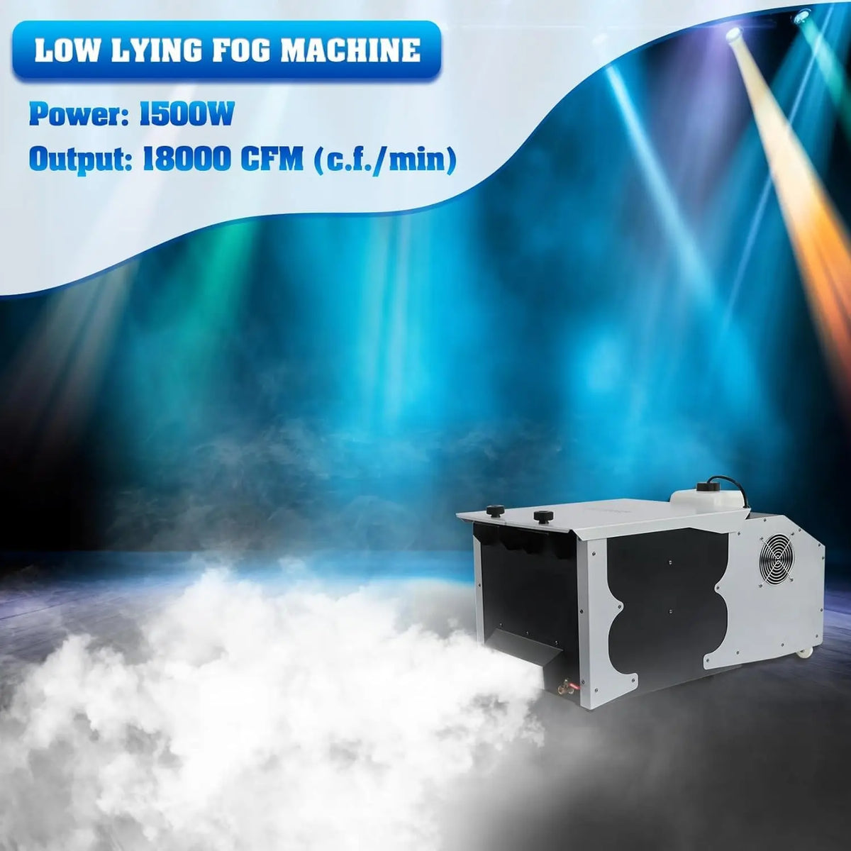 Fog Machine Low Lying, 1500W Smoke Machine Stage Fog Maker Fogger 18000CFM with Remote & Wired control for Halloween Wedding