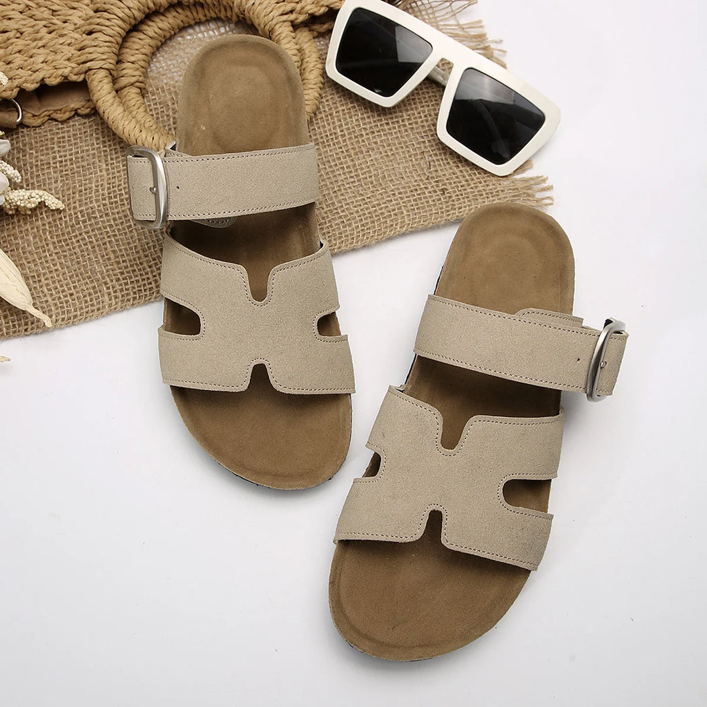 Summer Fashion Suede Slippers With Arch Support Outdoor Classic Adjustable Buckle Beach Slide Women's Cork Clogs Sandals