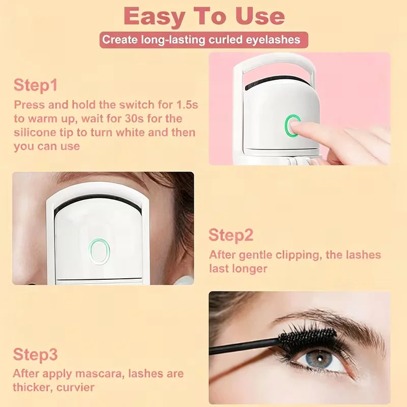 USB Rechargeable Heated Eyelash Curler, Fast Constant Heating Design, Long-Lasting Natural Lash Curling Portable Eye Makeup Tool