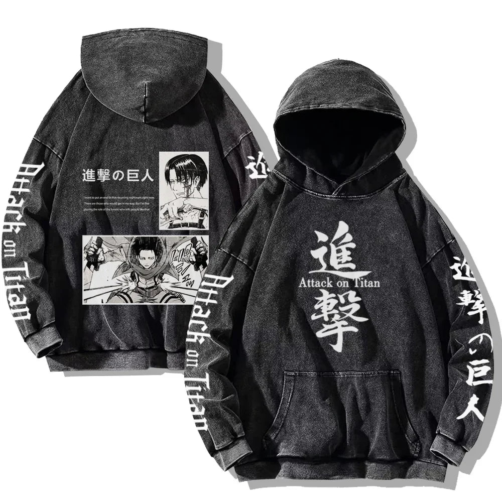 Vintage Washed Men's Hoodies Shield Print Hooded Sweatshirt Hip Hop Streetwear Y2K Hooded Pullover Y2K Loose Casual Tops