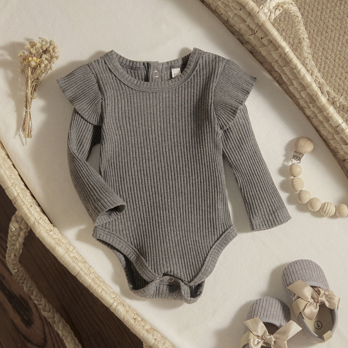 ma&baby 0-24M Spring Fall Newborn Baby Girls Romper Infant Knit Ruffle Jumpsuit Soft Long Sleeve Solid Color  Clothing