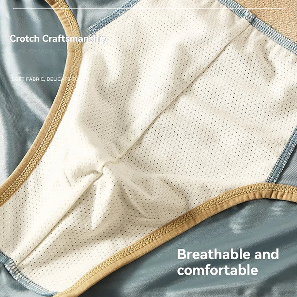 3PCS/Pack Luxury Satin-like Men's Briefs Ice Silk Hygroscopic Breathable Mesh Crotch Panties Soft High Elastic Man Underwear