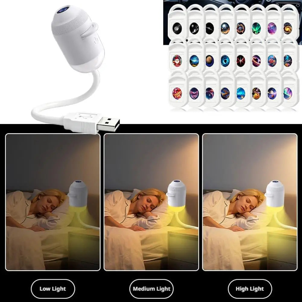 USB Mini Galaxy Projector Night Light Starry Sky Ambient Lamp 360° Rotate Touch Control Car Interior Bedroom Atmosphere Light