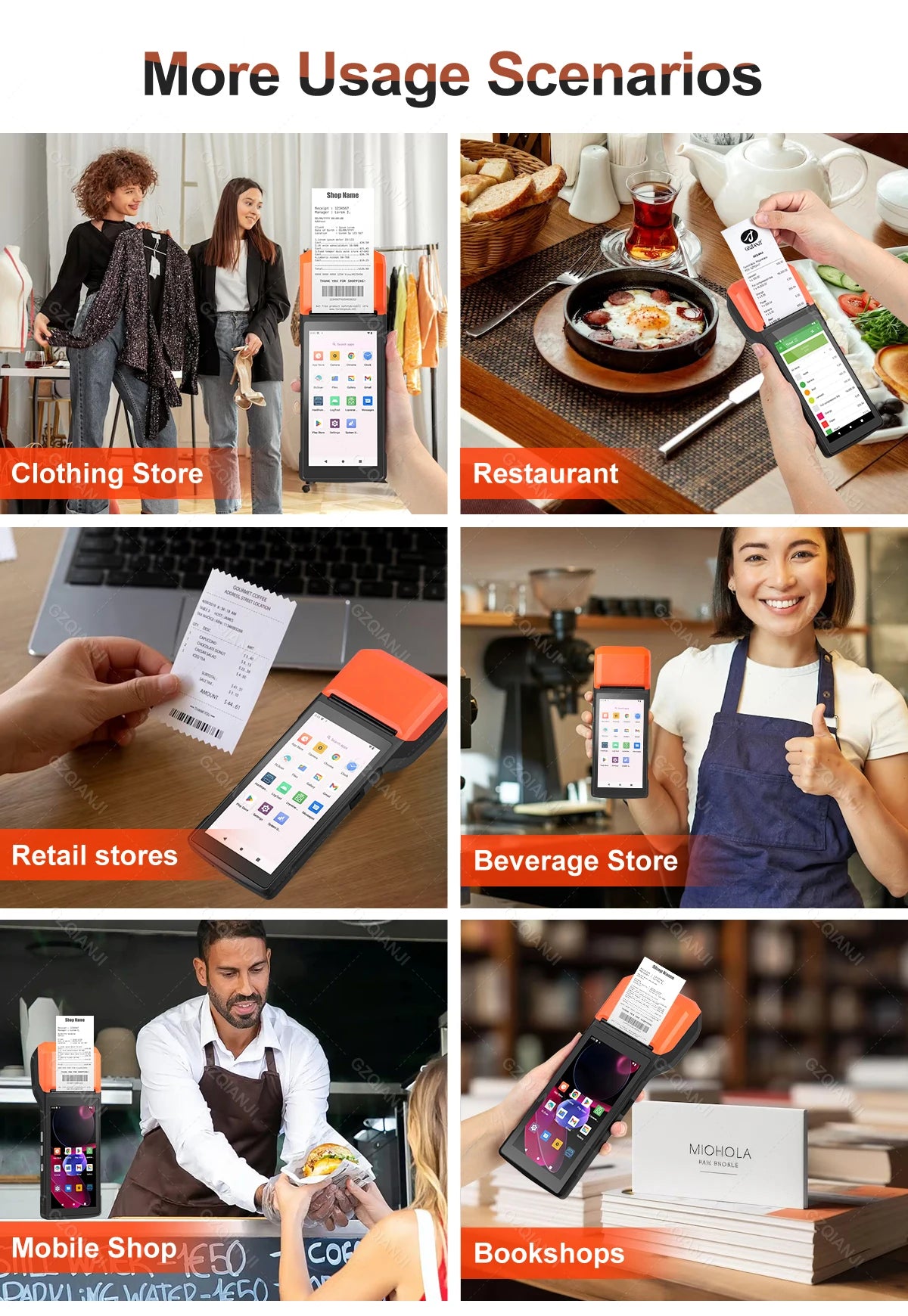 Android 13/14 Handheld Terminal POS 58mm Mobile Receipt Bill Thermal Printer 1D/2D Scanner 5.5''HD Support WiFi Bluetooth POS