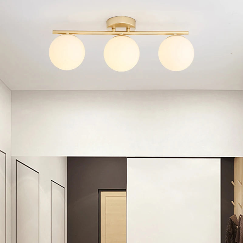 Modern LED White Ball Creative Golden Corridor Lamp Glass Ceiling Light Entrance Cloakroom Balcony Bedroom Dining Room Lighting